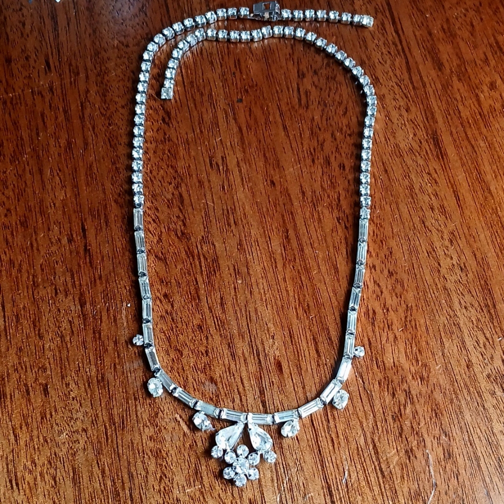 Phyllis Sterling Silver Vintage Crystal Flower Necklace Like New! RARE